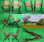 2 CHAISES BAMBOU ET CUIR, Maison & Meubles, Autres couleurs, "Officier", Deux, Enlèvement