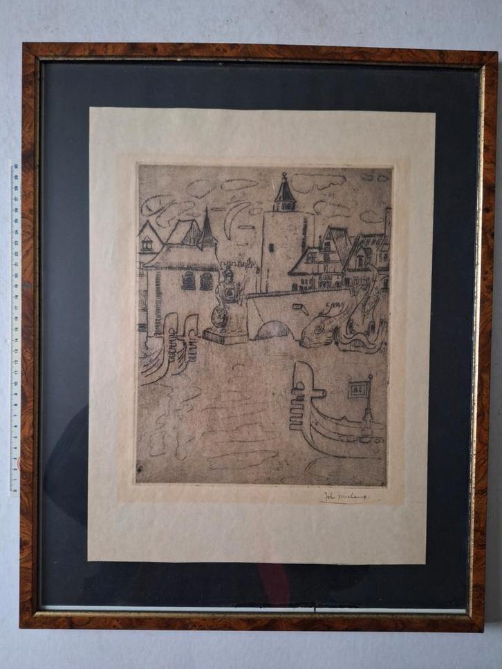 Origonele ets van John Michaux "Antigoon" te Antwerpen, Antiek en Kunst, Kunst | Etsen en Gravures, Ophalen