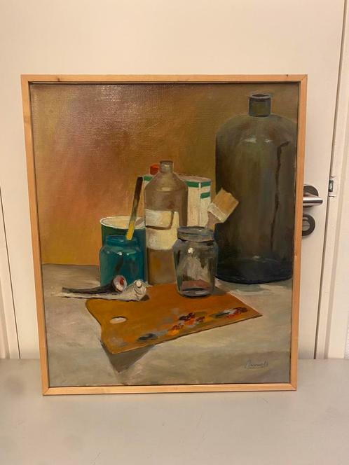 Klassiek stilleven schilderij van een kunstenaarspalet., Antiek en Kunst, Kunst | Schilderijen | Klassiek, Ophalen of Verzenden
