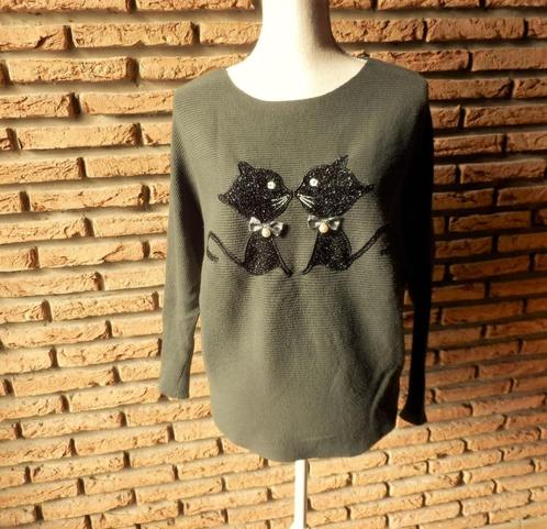 (43)- pull femme t.36 vert - Impression -, Kleding | Dames, Truien en Vesten, Zo goed als nieuw, Maat 36 (S), Groen, Ophalen of Verzenden