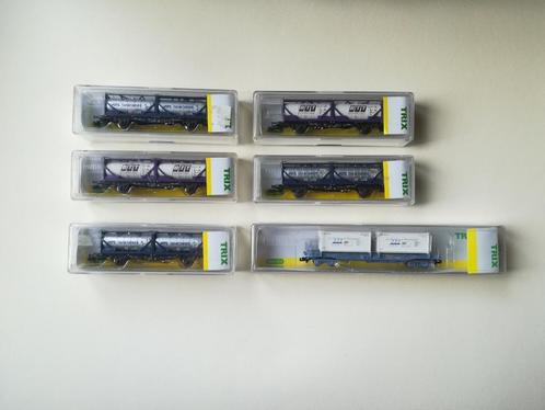 Wagons porte-conteneurs Trix échelle N - 6 ex - état neuf, Hobby & Loisirs créatifs, Trains miniatures | Échelle N, Neuf, Wagon