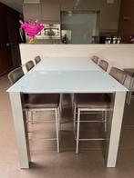 Tafel en stoelen, Huis en Inrichting, Glas, Gebruikt, Rechthoekig, Ophalen