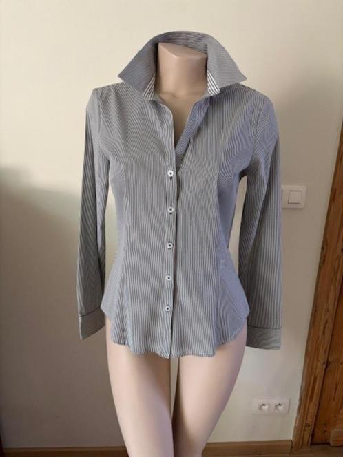 Grijs-Wit gestreept Hemd (40), Kleding | Dames, Blouses en Tunieken, Zo goed als nieuw, Maat 38/40 (M), Grijs, Ophalen of Verzenden