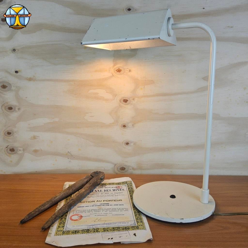 Vintage industriële metalen bureaulamp / nachtlampje, Antiek en Kunst, Antiek | Verlichting, Ophalen of Verzenden