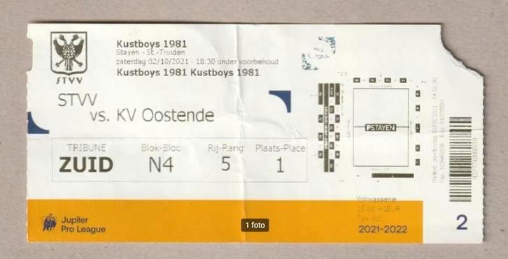 (gebruikt) ticket : Sint-Truiden - KV Oostende, 02/10/2021, Verzamelen, Sportartikelen en Voetbal, Gebruikt, Overige typen, Ophalen of Verzenden