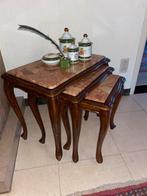 Vintage bijzettafels 3 stuks met marmer tablet., Ophalen