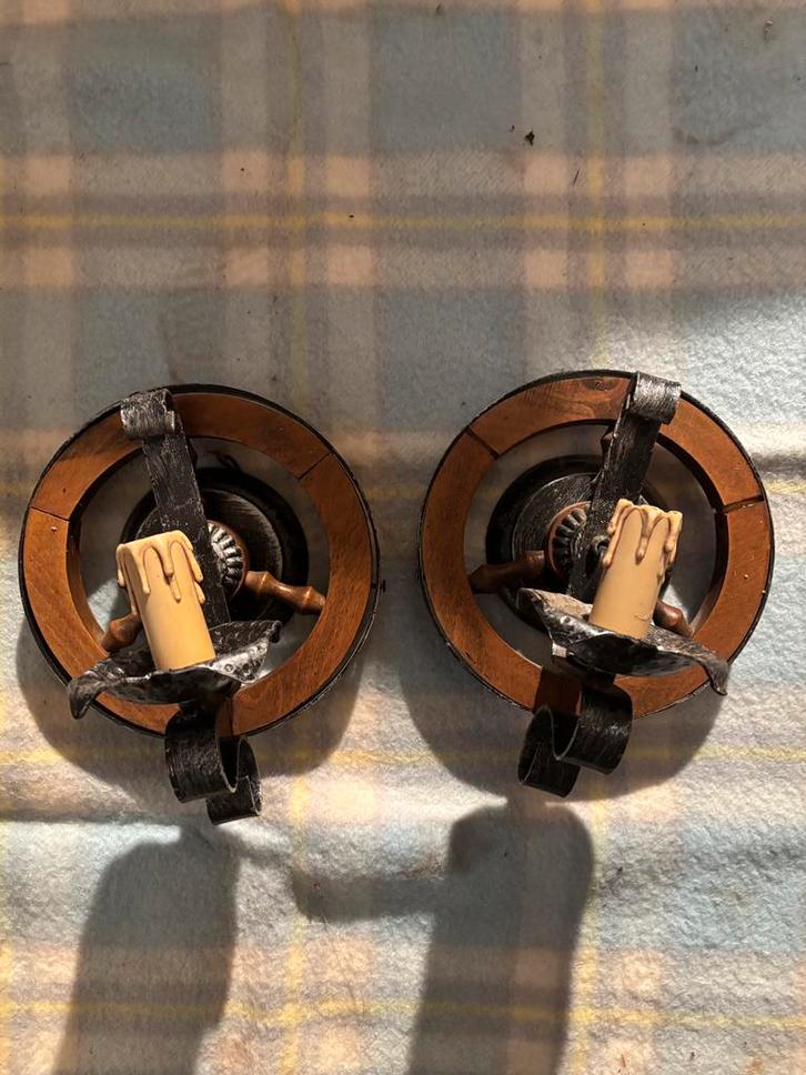 Lot de 3 appliques murales vintage, Maison & Meubles, Lampes | Appliques, Utilisé, Bois, Enlèvement