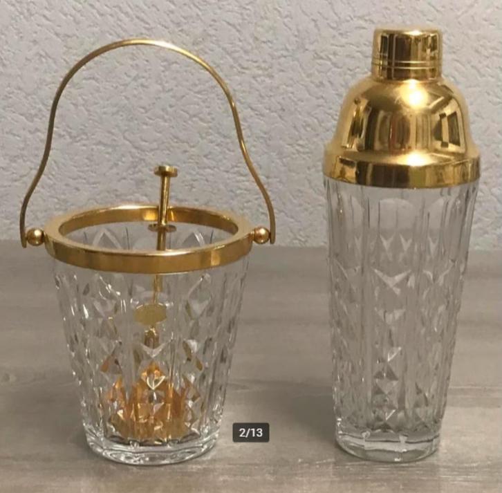 Cocktailshaker en ijsemmer uit 1950 van Val Saint Lambert, Antiek en Kunst, Antiek | Glaswerk en Kristal, Ophalen of Verzenden
