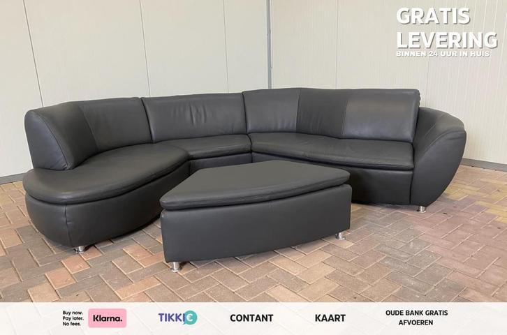 GRATIS LEVERING HEEL BE Hummel Design Grijs Leer Hoekbank, Huis en Inrichting, Zetels | Zetels, Gebruikt, Hoekbank, Vierpersoons of meer