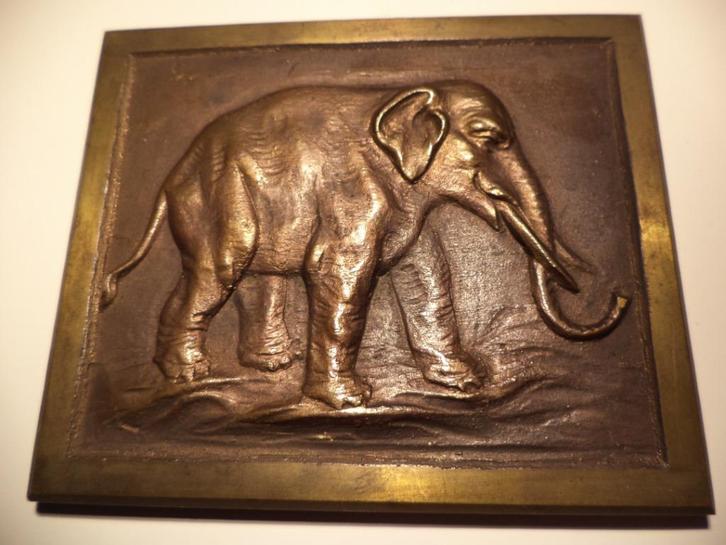 antiek brons bronzen plaat olifant, logo Côte d'Or chocolade, Antiek en Kunst, Kunst | Beelden en Houtsnijwerken, Ophalen of Verzenden