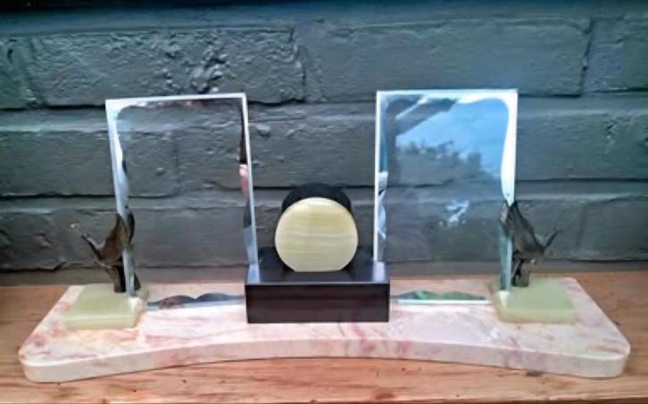 Art deco, dubbele fotolijst, brons en marmer, Antiquités & Art, Antiquités | Bronze & Cuivre, Bronze, Enlèvement ou Envoi