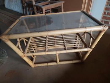Table de salon en rotin, Huis en Inrichting, Tafels | Salontafels, Ophalen, Gebruikt, Glas