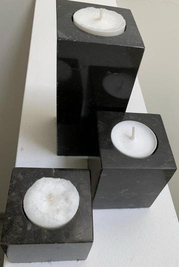 waxinelichtjes theelichtjeshouder marmer zwart setje van 3 beschikbaar voor biedingen