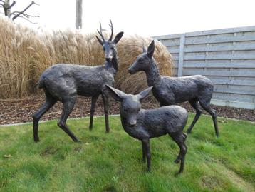 3 bronzen herten , ruime keuze bronzen tuinbeelden binnen ! beschikbaar voor biedingen