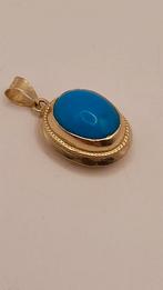 Vintage 14 karaat geel goud hanger met turkoois steen, Ophalen of Verzenden, Zo goed als nieuw, Geel, Goud