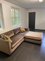 luxe zetel + poef in bruin Fluweel, Ophalen, Hout, 125 cm of meer, Zo goed als nieuw