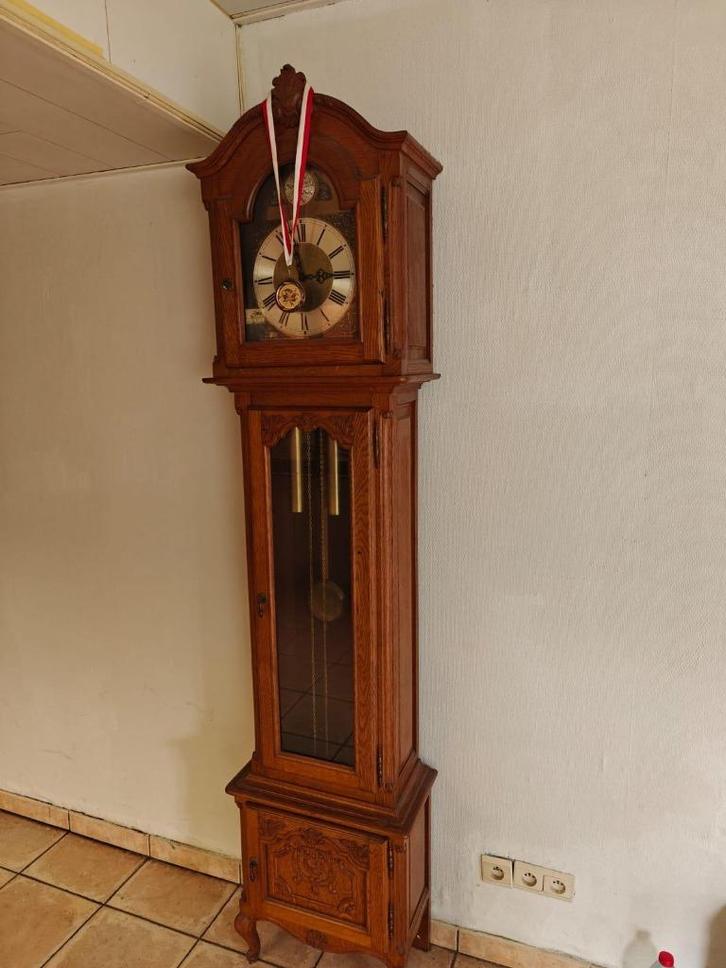 Staande klok Tempus Fugit binnenwerk, gebouwd in Brugge, Antiek en Kunst, Antiek | Klokken, Ophalen