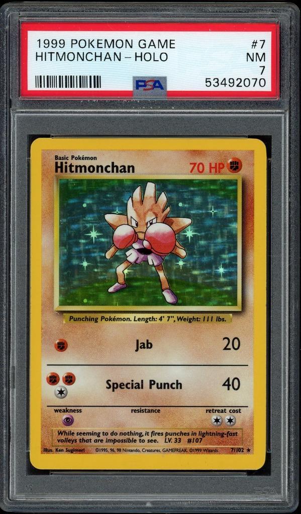 Hitmonchan Holo PSA 7 - 7/102 - Base Set 1999, Hobby en Vrije tijd, Verzamelkaartspellen | Pokémon, Zo goed als nieuw, Losse kaart