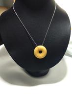 Collier en argent avec ambre caramel, Neuf, Avec pendentif, Argent, Jaune