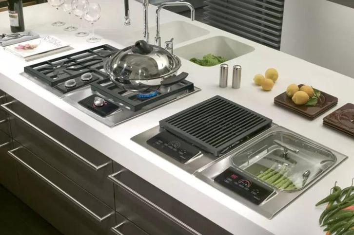Luxe Wolf inbouw Steamer Wokbrander 2pits & elektrische gril, Elektronische apparatuur, Kookplaten, Zo goed als nieuw, Inbouw
