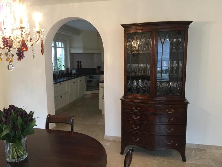 Vintage mahonie eetkamer met inlegwerk, Huis en Inrichting, Complete eetkamers, Gebruikt, Ophalen of Verzenden