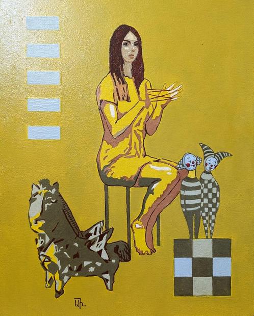"De tovenares" Schilderij, Antiek en Kunst, Kunst | Schilderijen | Modern, Verzenden