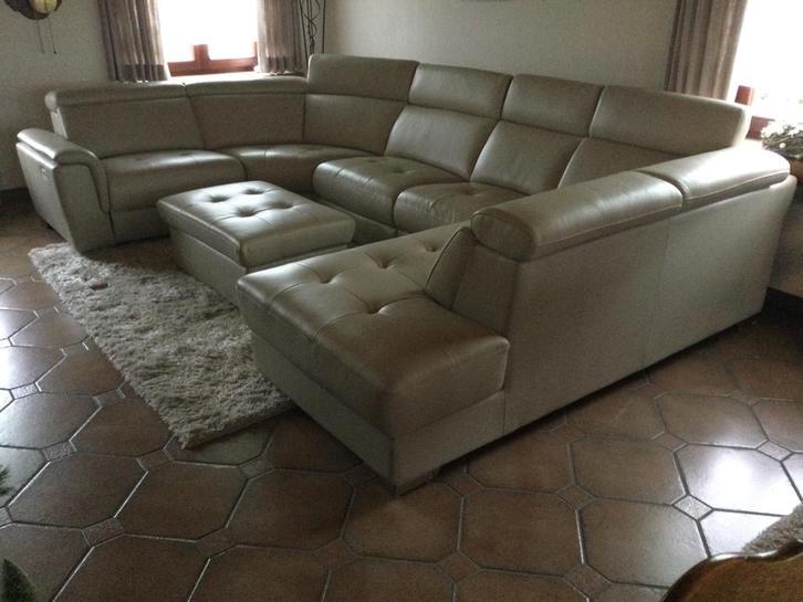 Groot lederen hoeksalon, Huis en Inrichting, Zetels | Complete zithoeken, Gebruikt, Leer, Ophalen