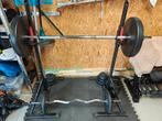 Barbell + Z-bar + halter rack + power toren + 102kg schijven, Sport en Fitness, Ophalen, Zo goed als nieuw, Halterschijven