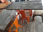 Steigerhouten tafels met ijzeren onderstel., Ophalen, Gebruikt, Vierkant