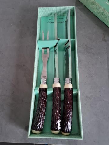 vintage snijset met imitatie gewei - 3 piece carving set, Enlèvement ou Envoi