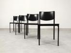 4 Matteo Grassi dining chairs/stoelen - black leather, Enlèvement ou Envoi, Noir, Cuir, Quatre