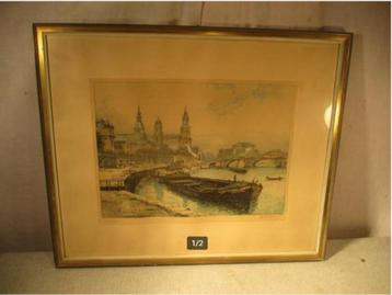 Belle gravure ancienne « Vue de Dresde » - signée, Antiquités & Art, Enlèvement ou Envoi