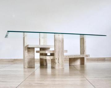 Willy Ballez coffee table - Vintage travertine salontafel beschikbaar voor biedingen