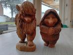 2 vintage Noorse handgesneden houten trollen, Ophalen, Zo goed als nieuw