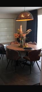 Tafel Mango met zwarte metalen poten 1,50 M, Ophalen, 100 tot 150 cm, Rond, Zo goed als nieuw