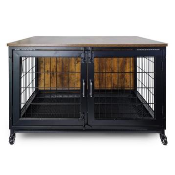 Metalen Hondenbench met Houten Cover - Vintage - Zwart Bruin disponible aux enchères