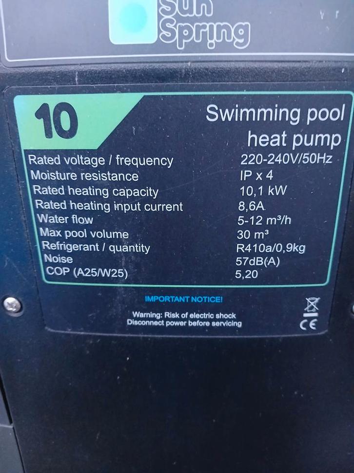 NIEUW sun spring warmtepomp 10 kw, Tuin en Terras, Zwembad-toebehoren, Zo goed als nieuw, Verwarming, Ophalen