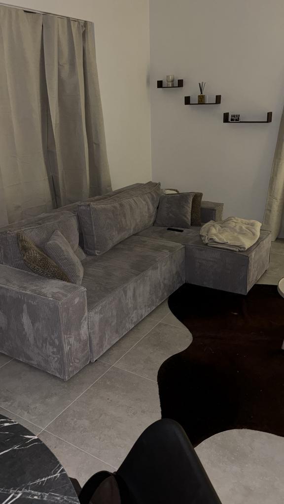 Grijze Ribstof Zetel L of R, Maison & Meubles, Canapés | Coins salons complets, Comme neuf, Tissus, Enlèvement