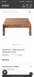 Table basse 100100 cm en sheesham massif, Enlèvement, Comme neuf, Autres essences de bois