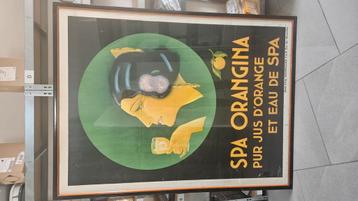Grande ancienne affiche encadrée spa Orangina, bord email, Collections, Enlèvement, Comme neuf