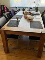 Tafel teak en 8 ederen stoelen, Huis en Inrichting, Tafels | Eettafels, Ophalen, Gebruikt, Teakhout, 50 tot 100 cm