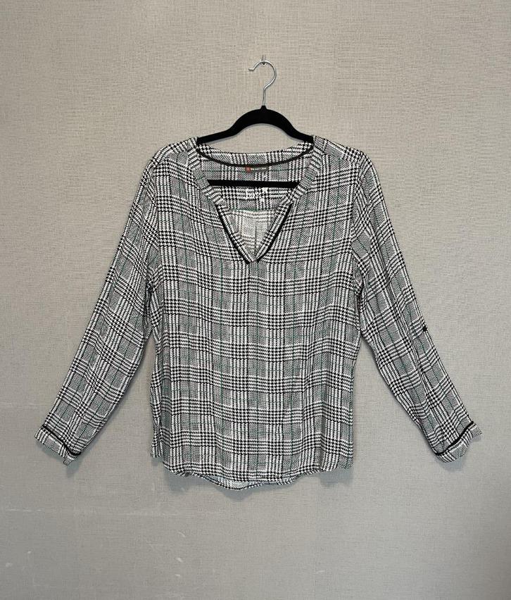 Zwart-wit-groen geruite T-shirt van Street One (38), Kleding | Dames, T-shirts, Zo goed als nieuw, Maat 38/40 (M), Zwart, Lange mouw