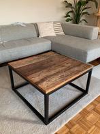 Salontafel - massief houten blad en metalen frame, Huis en Inrichting, Tafels | Salontafels, Ophalen, 50 tot 100 cm, Vierkant