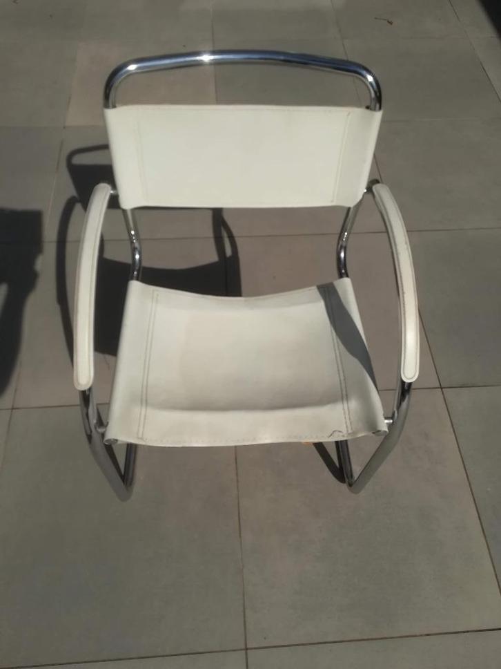 6 buisstoelen wit italiaans leder '80s stijl, Huis en Inrichting, Stoelen, Gebruikt, Vijf, Zes of meer stoelen, Leer, Metaal, Wit