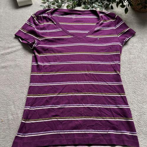 Tommy Hilfiger Gestreept T-shirt Paars V-Neck– Maat L, Kleding | Dames, T-shirts, Zo goed als nieuw, Maat 42/44 (L), Wit, Korte mouw