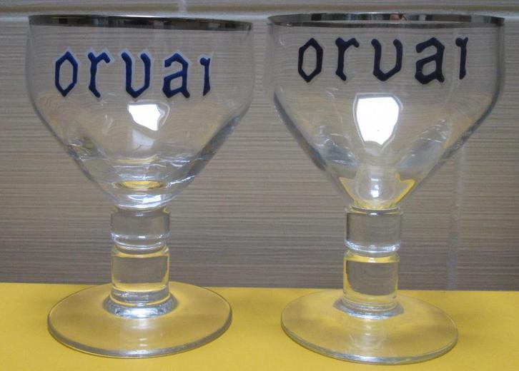 2 verschillende ORVAI- glazen met dikke emaille, Verzamelen, Biermerken, Gebruikt, Glas of Glazen, Overige merken, Ophalen of Verzenden