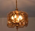 Luster in messing en  glas 6 sockets  40cm, Ophalen, Zo goed als nieuw, Glas, Klassiek