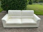 Witte / creme kleurige Leren Bank / bankstel in wit leer, Gebruikt, Overige vormen, Leer, 125 cm of meer