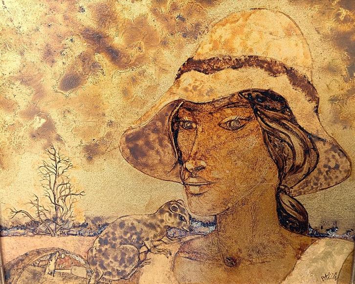 Pierre Bastin TOP (2) schilderij goud, Antiek en Kunst, Kunst | Schilderijen | Modern, Ophalen of Verzenden