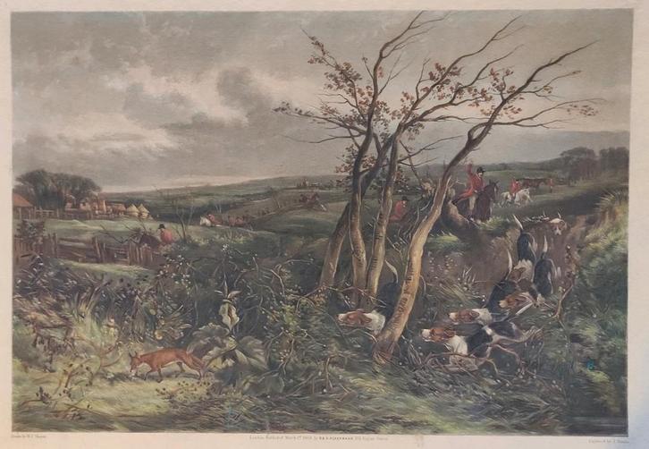 JACHTGRAVURE IN KLEUR - Dead beat, Antiek en Kunst, Kunst | Etsen en Gravures, Ophalen of Verzenden